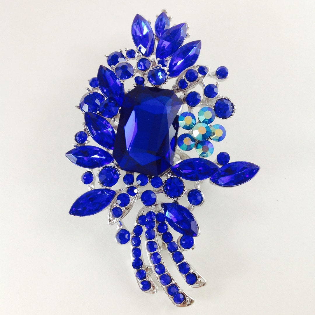 Rhinestone Blue Brooches Sapphire Blue Wedding Brooches Etsy