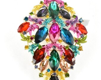 Sparkling Rhinestone Easter Egg Pin Brooch - Multi-Color Crystal, 14K Gold Plated Alloy, 1.9x1.5 Inches