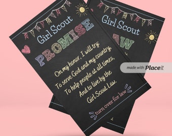 Girl Scout Promise and Law Chalkboard Style Printable - Digital Download