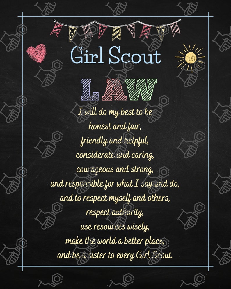 Girl Scout Promise and Law Chalkboard Style Printable - Digital ...