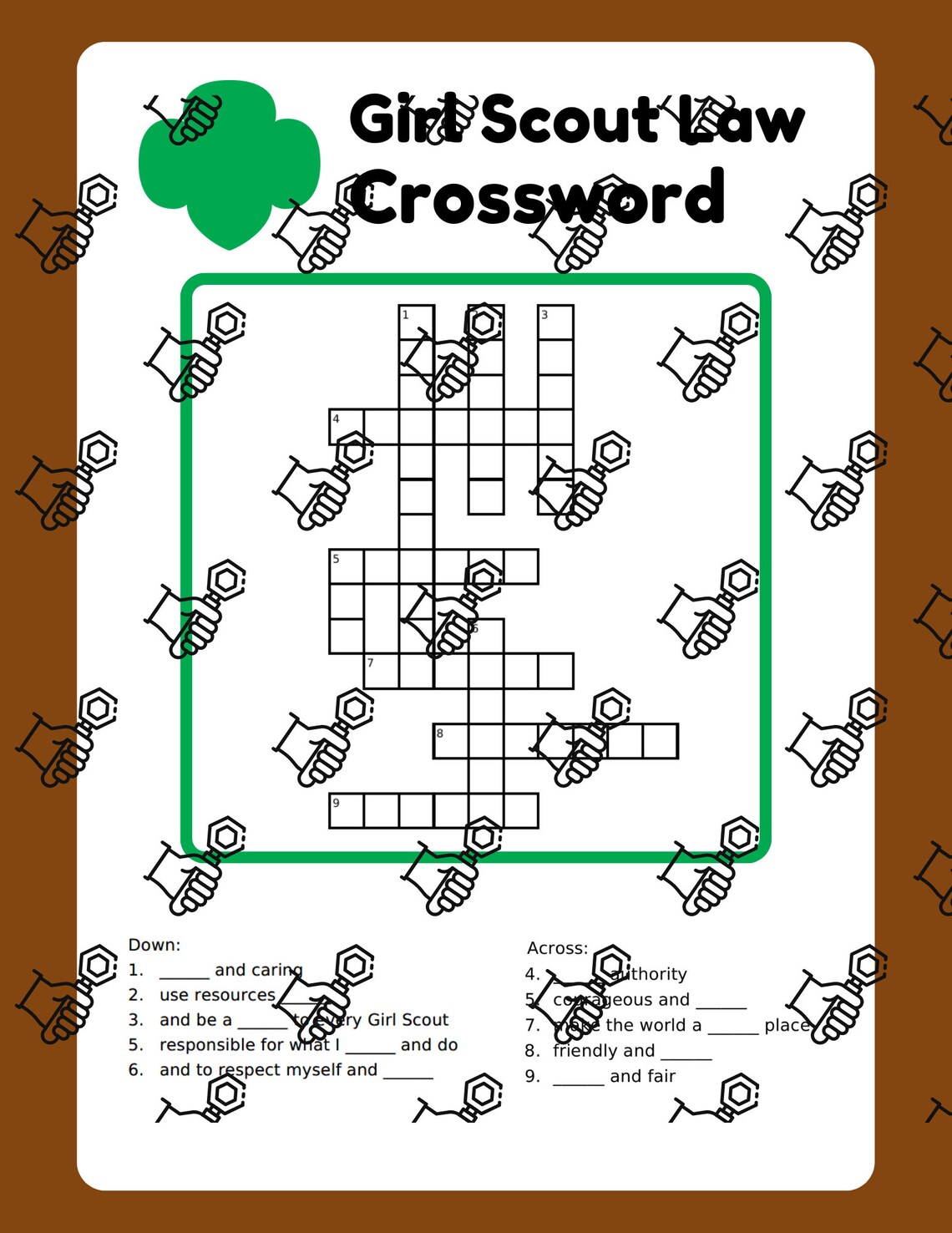 Girl Scout Crossword Puzzle Digital Download Etsy