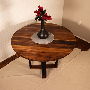 Custom Round Dinning Table, Round Walnut Table with Hybrid Steel and Walnut Base, 42" Round Table