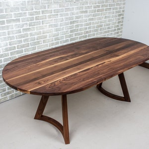 Walnut Oval Table Top with Rounded Ends, Racetrack Oval Dining Table on Rounded Legs, Mid Century Modern Table