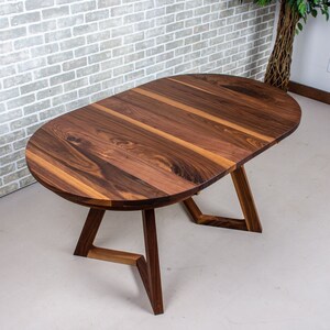 Oval Dining Table Extendable, Extendable Walnut Dining Room Table with Leaves, Oval Extension Table on Walnut Chevron Legs