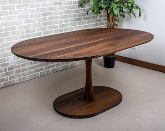 Walnut Dining Table Oval, Wood Pedestal Table for Banquette, MidCentury Oval Table for Kitchen Nook, Oval Wood Table