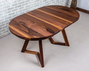 Oval Dining Table Extendable, Extendable Walnut Dining Room Table with Leaves, Oval Extension Table on Walnut Chevron Legs