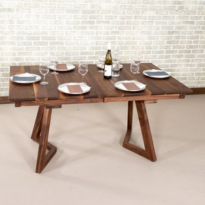 Geared  Extension Table, Walnut Table Made for Entertaining, Easy to Extend Dining Table, Extendable Walnut Dining Table with Gear Mechanism