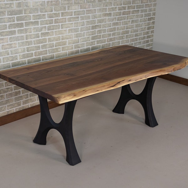 Live Edge Wood Slab Table, Live Edge Walnut Table on Steel Haru Legs, Custom Walnut Dining Table