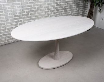 Oval Pedestal Table, White Kitchen Table Made of Ash Wood, White Oval Table Top on Wood Pedestal Base