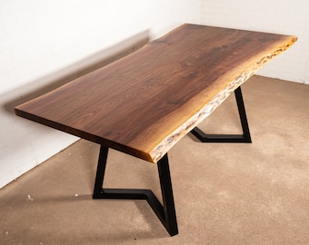 Live Edge Table, Live Edge Dining Table on Steel Chandler Legs, Modern Live Edge Walnut Table, Walnut Dining Room Table