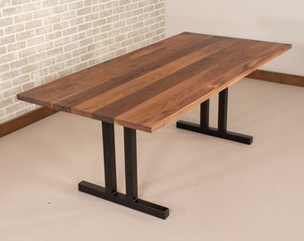 Modern Kitchen Table, Walnut Table Top on Steel Tuttle Base, Classic Walnut Dining Table