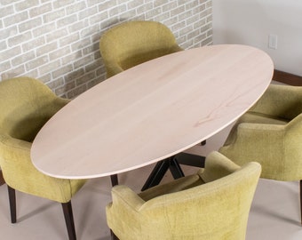 Elliptical Oval Maple Dining Table, Starburst Pedestal Base