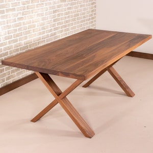 Walnut Kitchen Table, Walnut Table for Eat-In Kitchen, Black Walnut Dining Table on Flat Walnut X Legs