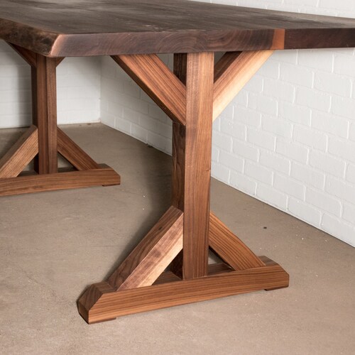 Live Edge Farmhouse Table With a Trestle Base Etsy