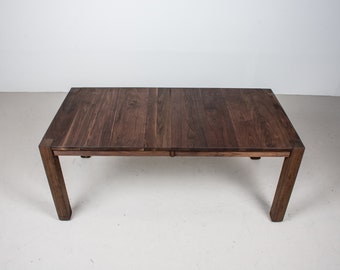Walnut Dining Room Table Extendable, Blackened Walnut Parsons Table with Leaves, Modern Wood Dining Table