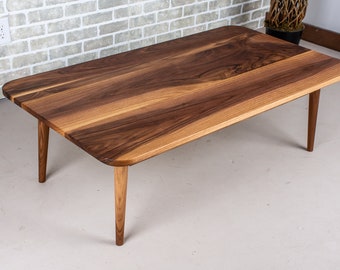 Modern Coffee Table, Short Wooden Accent Table, Wood Coffee Table, MidCentury Coffee Table in Walnut with Tapered Legs