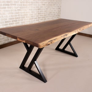 Live Edge Dining Table, Modern Live Edge Table on Steel Double Y Legs, Live Edge Walnut Dining Table