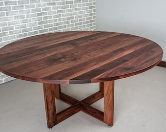 Solid Wood Dining Table Round, Round Dining Table in Spiced Walnut, Round Walnut Table for Kitchen or Dining Room, Round Wood Pedestal Table