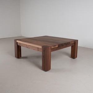 Square Walnut Coffee Table, Wood Coffee Table With Drawers, Modern Wood ...