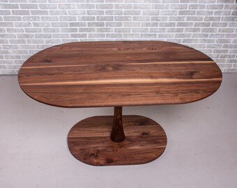 Narrow Kitchen Table for a Banquette, Oval Walnut Table on Pedestal Base, Walnut Kitchen Dining Table, Oval Kitchen Table on a Pedestal