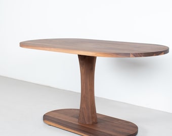 Small Oval Table for a Kitchen Banquette, Walnut Pedestal Table