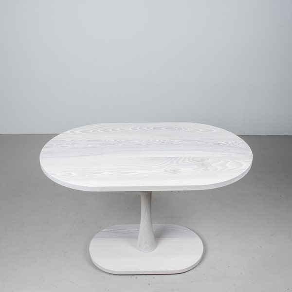 Wood Pedestal Table, Pedestal Dining Table for Kitchen Nook, White Banquette Table Made of Ash Wood