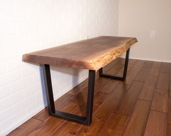 Live Edge Walnut Bench on Steel Legs, Farmhouse Entryway Bench, Hallway Bench or Dining Bench, Custom Live Edge Bench Seat, Live Edge Bench