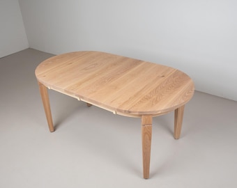 Custom Extendable Oak Dining Table, Mid-Century Modern Oval Table