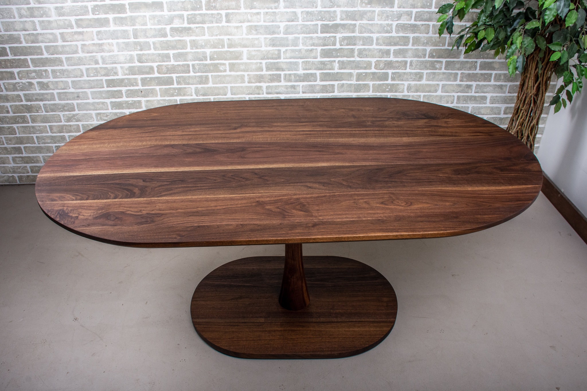 Elegant Walnut Oval Pedestal Dining Table for Kitchen Nook, Banquette ...