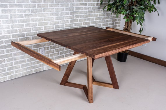 Walnut Extendable Square Dining Table, Small Kitchen Table (42