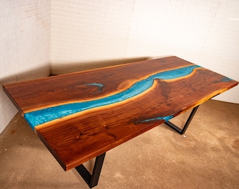 River Table, Walnut Epoxy River Table, Custom Epoxy Resin Table, Blue Resin Dining Table, Custom Walnut Resin Table, Epoxy Conference Table