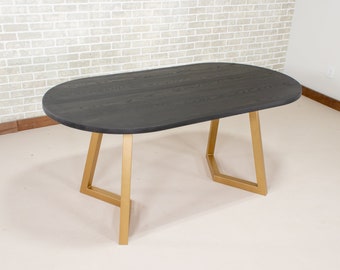 Black Ash Oval Dining Table – Modern Gold Steel Legs