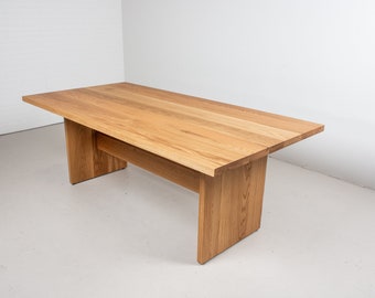 Oak Wood Table, Dining Table for 6, Oak Dining Table with Trestle Base, Solid Wood Harvest Table