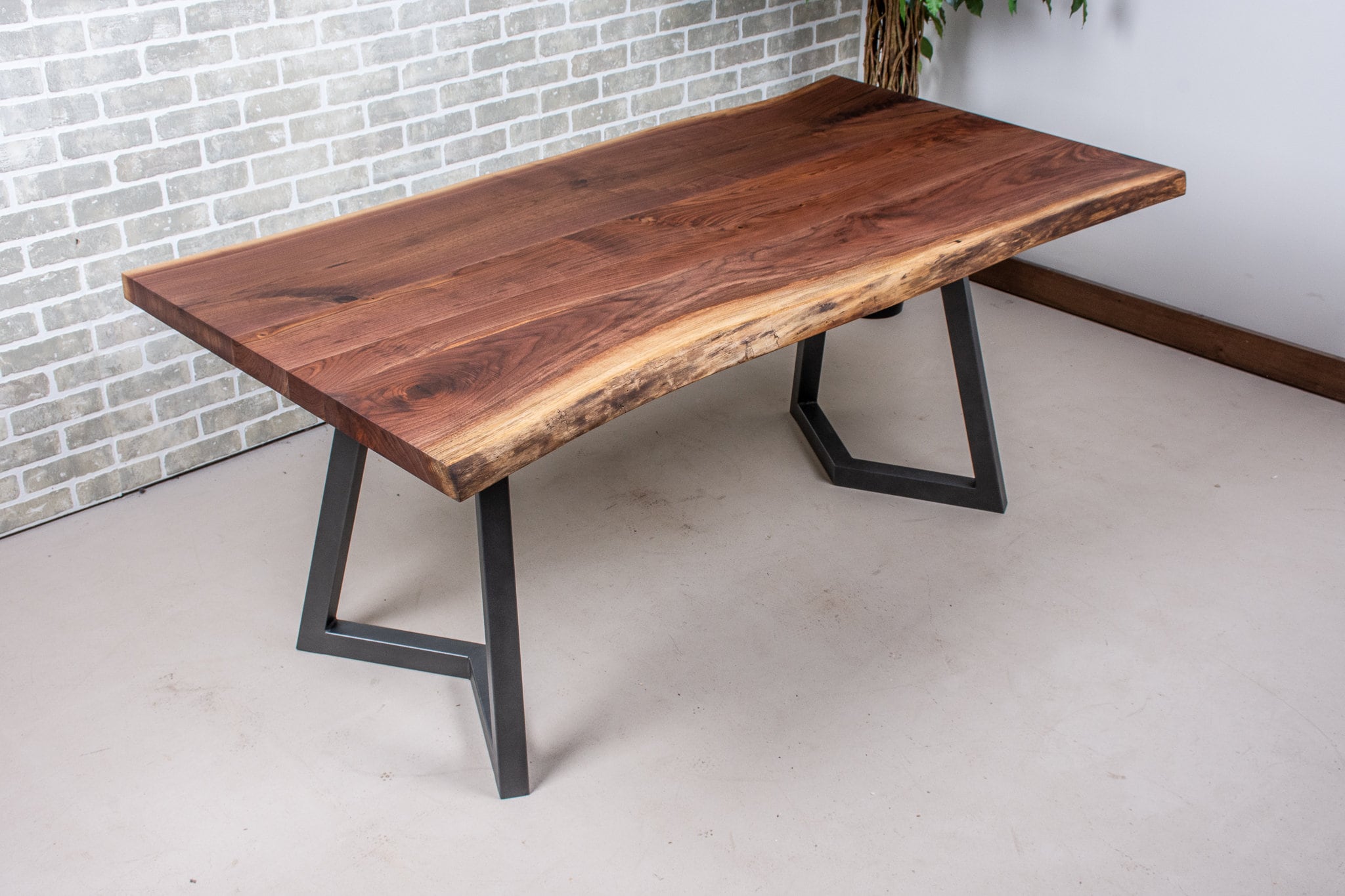 Solid Wood Table Live Edge Walnut Table on Grey Steel Legs - Etsy