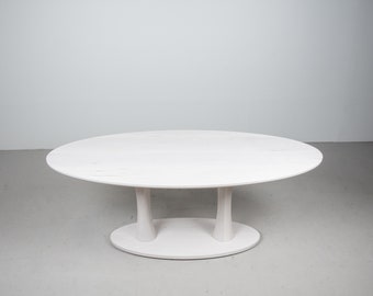 White Wood Dining Table, Elliptical Oval Table, Double Pedestal Kitchen Dining Table Made of Maple