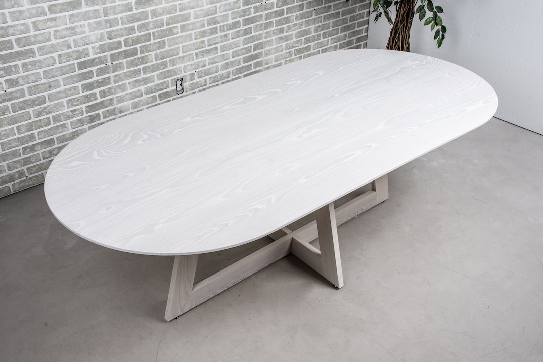 White Wood Table, Large Oval Dining Table, White Ash Dining Table on