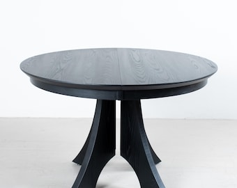 Modern Black Extendable Dining Table, Transitional Style Split Pedestal Base