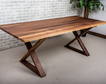 Farmhouse Kitchen Table, Walnut Table on Walnut X Legs, Wood Table for a Modern Farmhouse Dining Room