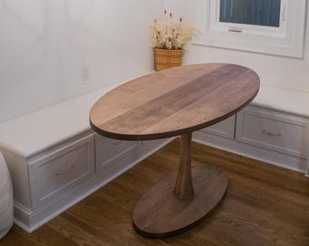 Small Maple Oval Pedestal Dining Table, Custom Kitchen Banquette