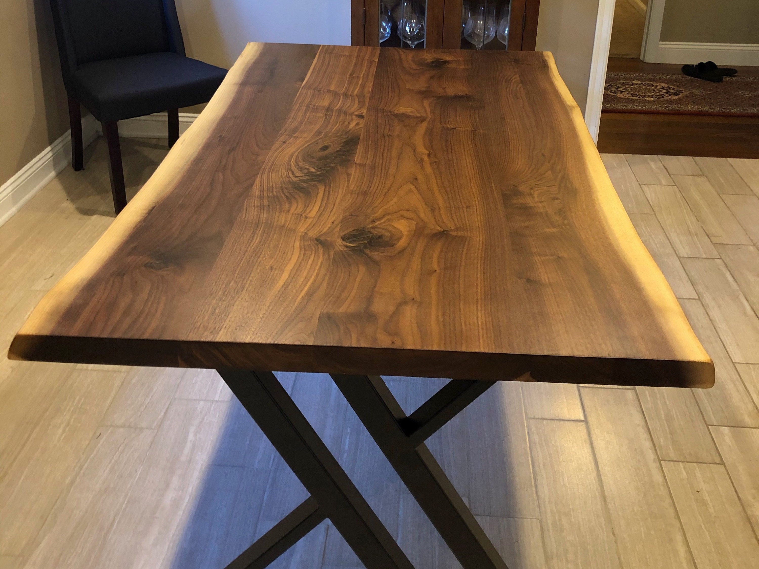 Live Edge Dining Table Modern Live Edge Table on Steel Double Y