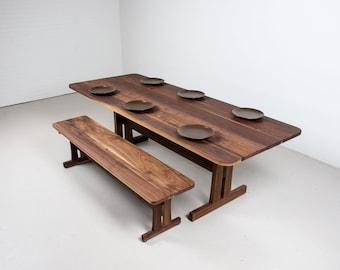 Solid Walnut Dining Table, Mid Century Modern Kitchen Table and Bench, Modern Walnut Kitchen Dining Table