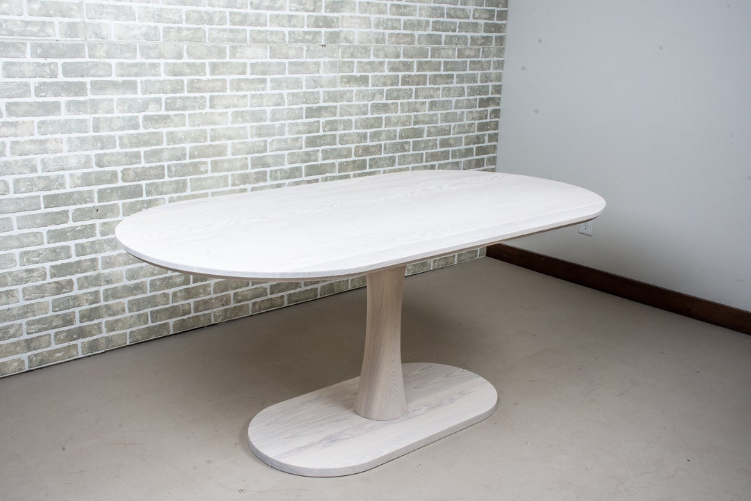 Custom Oval Dining Table, White Kitchen Table on a Pedestal Base, Small