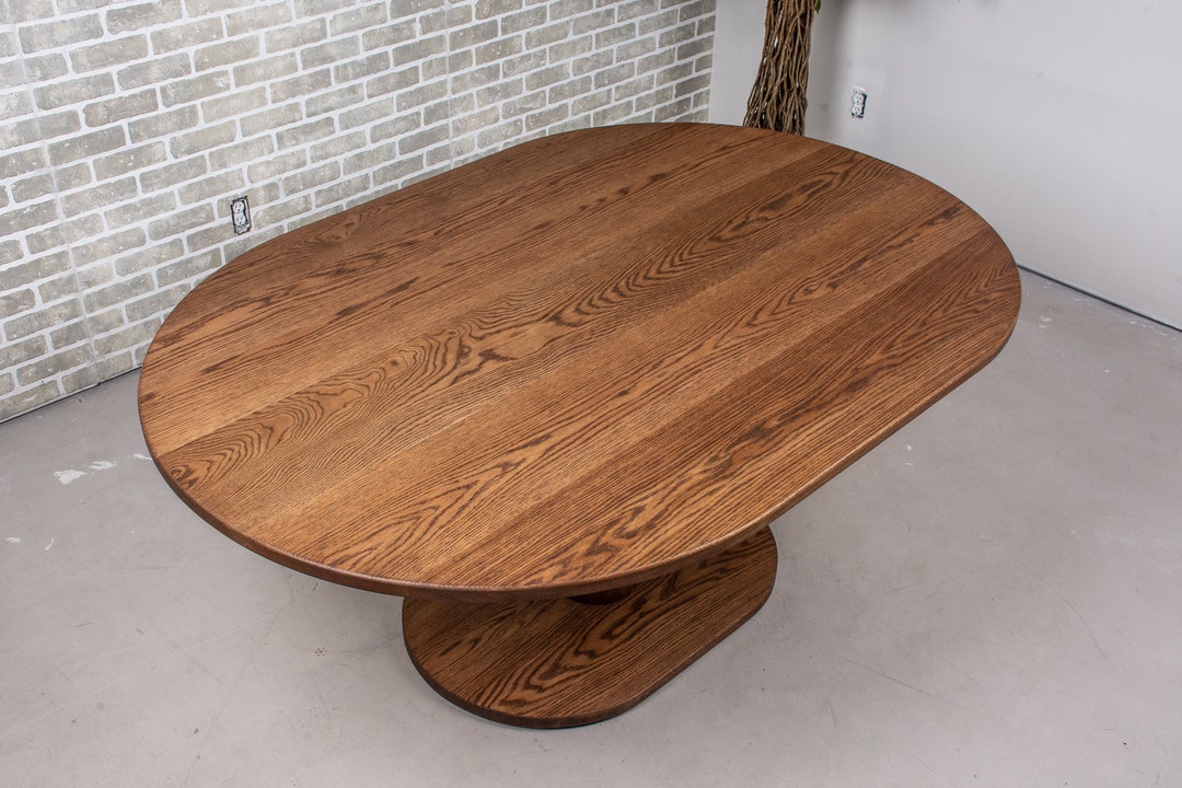 Oak Oval Dining Table, Wood Kitchen Table on Pedestal Base, Racetrack