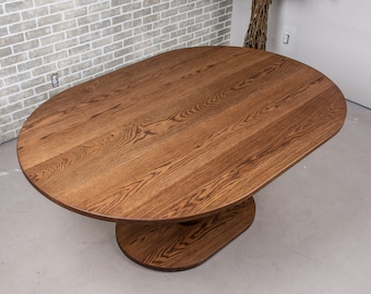 Oak Oval Dining Table, Wood Kitchen Table on Pedestal Base, Racetrack Oval Kitchen Dining Table Made with Oak