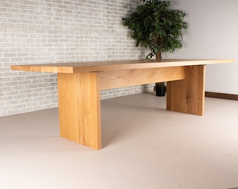 Solid Oak Trestle Dining Table, Natural Finish