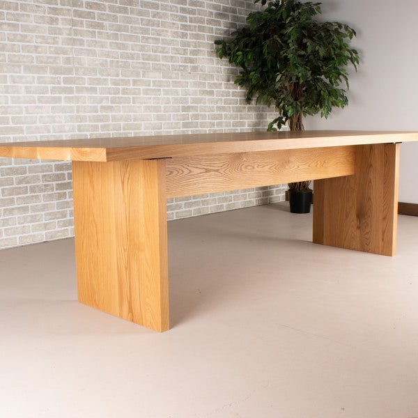 Oak Dining Table, Natural Wood Table on Wood Panel Legs, Wood Dining Room Table