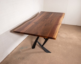 Unique Dining Table, Live Edge Walnut Table on Steel Draco Legs, Walnut Dining Table for 8 people