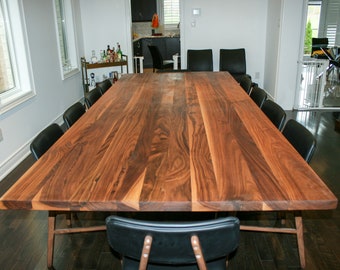 Walnut Dining Table, Large Wood Dining Room Table, Custom Walnut Harvest Table on Steel Legs, Industrial Dining Table