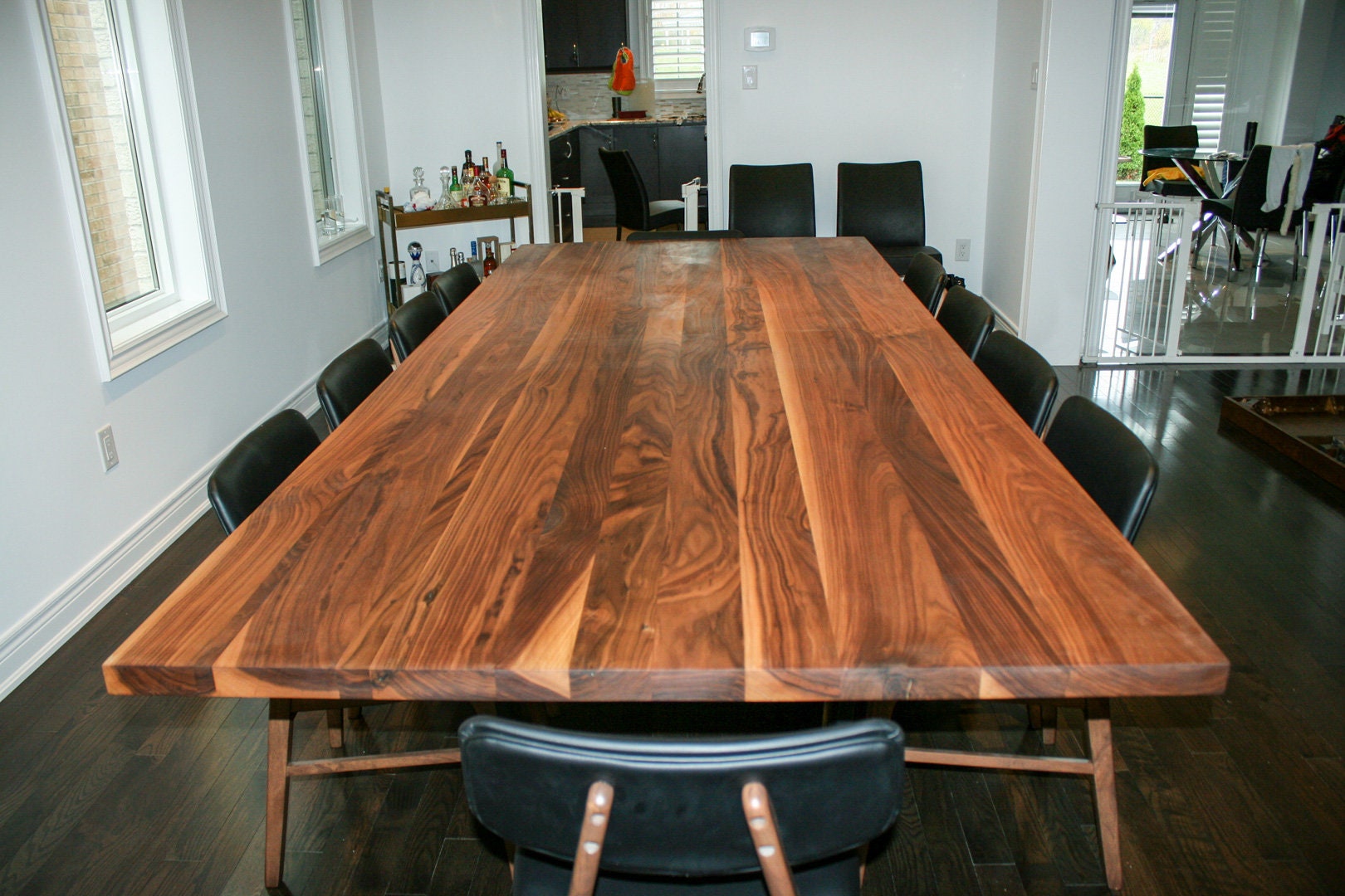 Walnut Dining Table, Large Wood Dining Room Table, Custom Walnut Harvest  Table on Steel Legs, Industrial Dining Table 