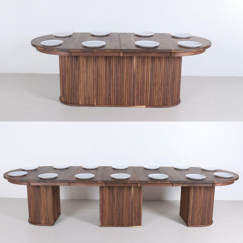 Extendable Oval Dining Table on 3 Piece Split Pedestal Base, Large ...